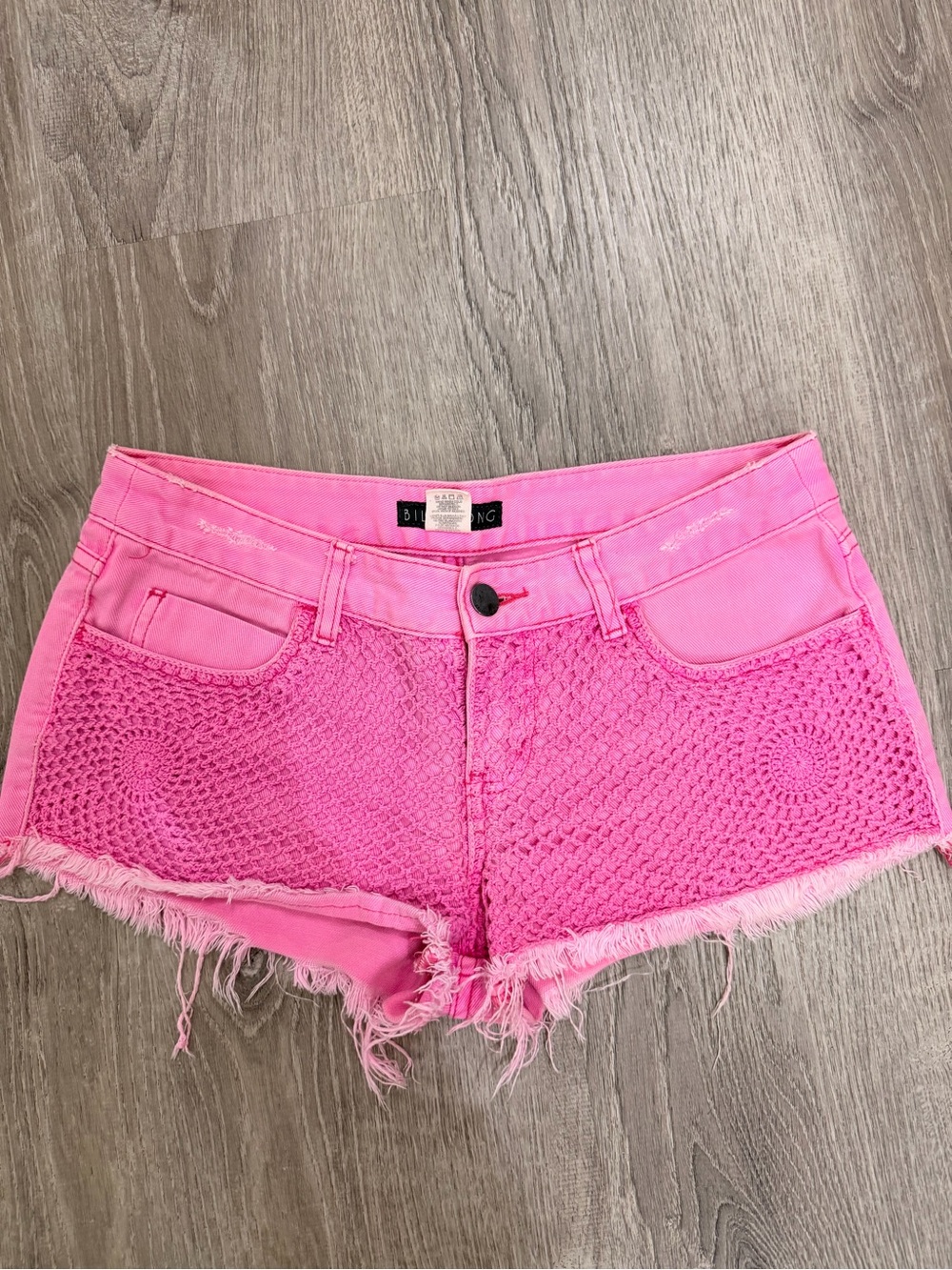 Billabong Pink Crochet Denim Cutoff Shorts
